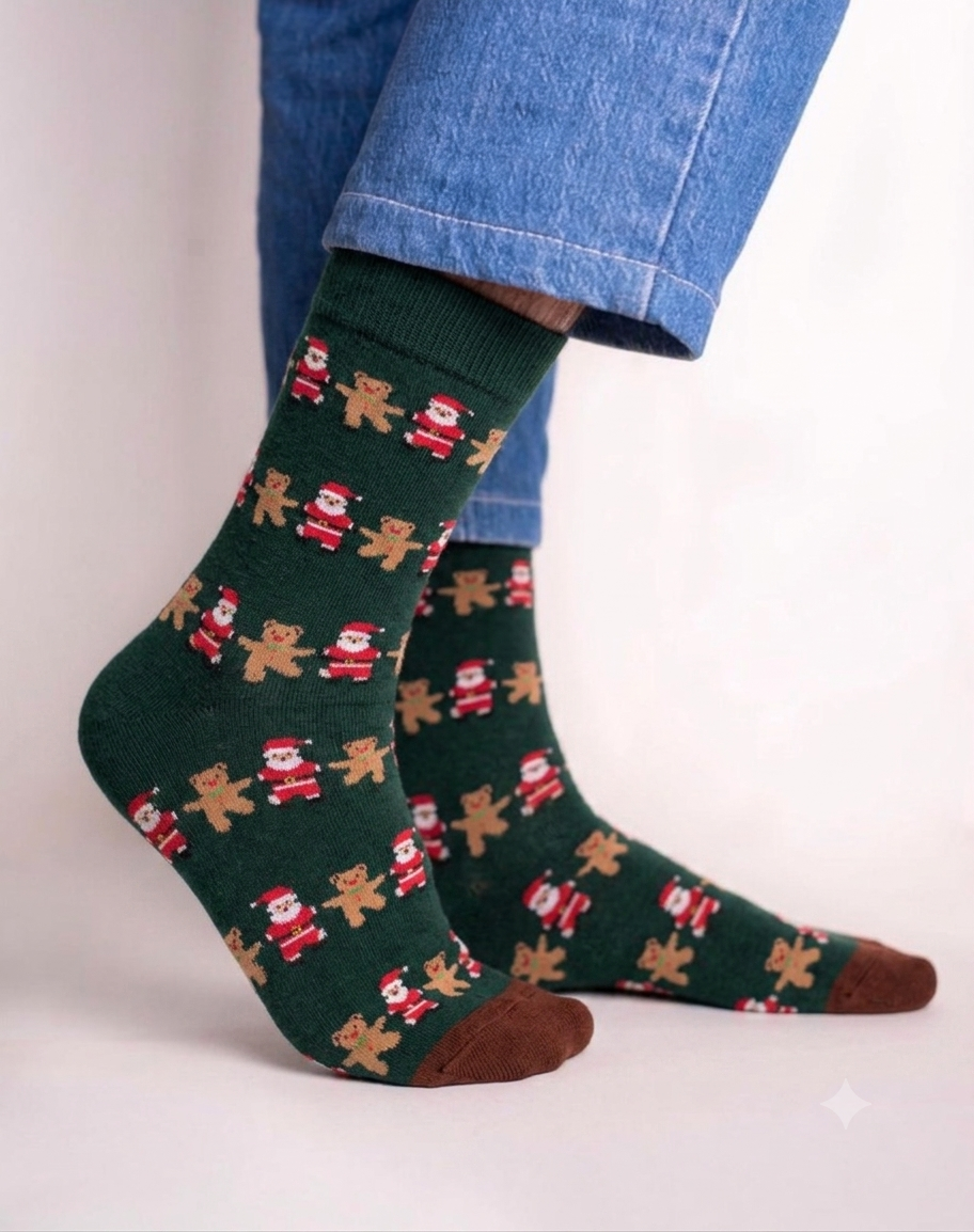 1785774665709 Santa & Teddy Bear Crew Socks FS043 - Image 1
