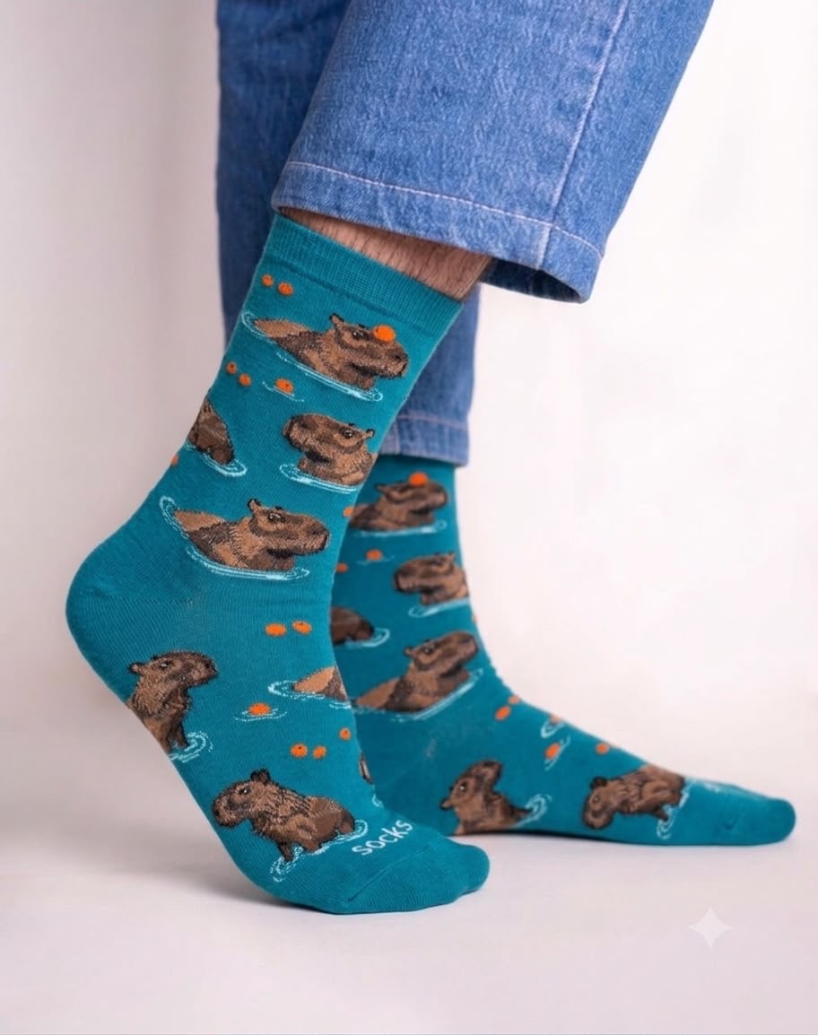 5d1411a6-95fe-4070-92d8-2e26a61e319b Capybara Splash Crew Socks FS024 - Image 1
