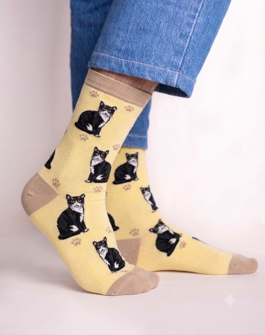 82bd2b60-b8e6-48c0-91fe-3991b9c57f83 Tuxedo cat body yellow socks FS017 - Image 1