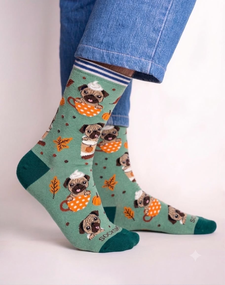 b989be84-b81d-4e2f-992c-eee23fc27ff2 Pumpkin Spice Pug Crew Socks FS021 - Image 1